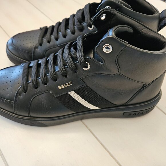 Bally Myles Black Calf Leather High Top Sneakers - Size 11 - Picture 2 of 10